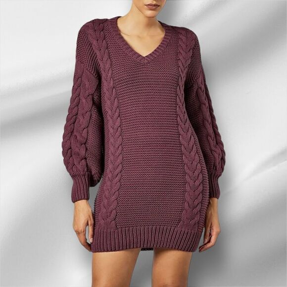 BARDOT Women's Bell Knit Sweater Dress in the Size Large in Burgundy Color BARDOT Women's Bell Knit Sweater Dress in the Size Large in Burgundy Color
